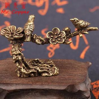 

Pure Copper Plum Tree Happy Magpie Bird Miniature Ornaments Antique Brass Cuckoo Figurine Tea Table Decorations Desk Decor Craft