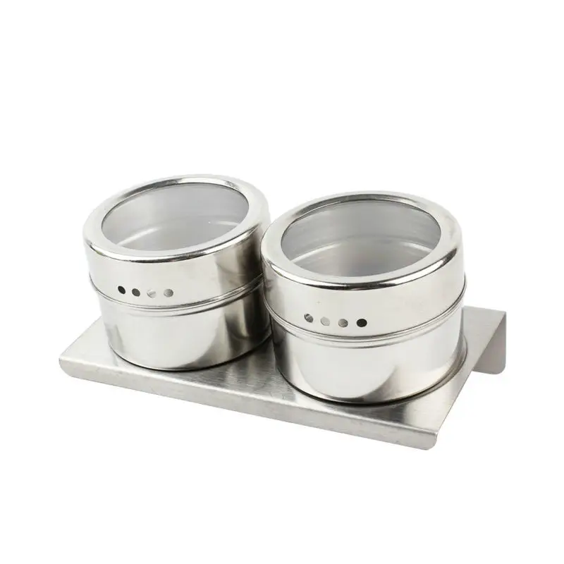 

2pcs/Set High Quality Useful Spice Stainless Steel Magnetic Cruet Condiments Spice Rack Pots Set for Spice