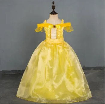 

Fashion Girls Princess Belle Party Dress Beauty and The Beast Kids Dress up Halloween Cosplay Costume Little Girl Prom Clothing
