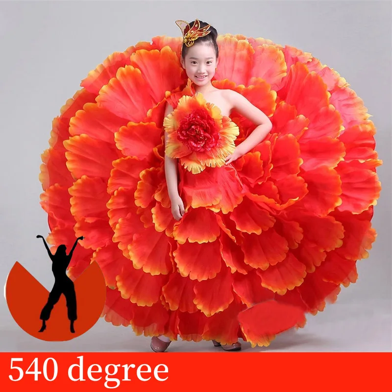 red 540 Фламенко детское танцевальное платье Flamengo костюмы; джинсовая куртка для девочек с лепестками испанское платье испанское фламенко одежда для танцоров для выступлений SL1441 - Цвет: red 540