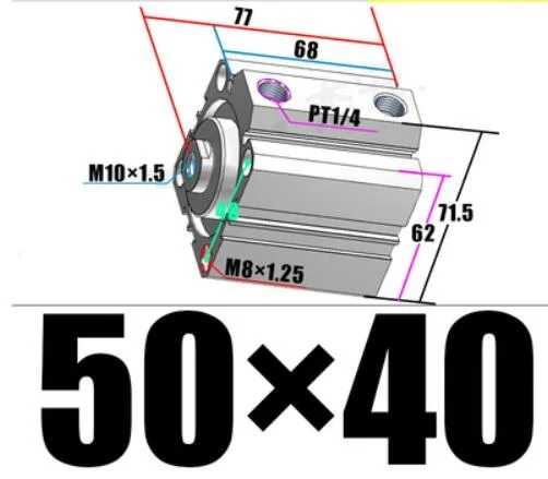 Пневматический SDA компактный воздушный цилиндр Airtac Тип отверстия 50 мм порт 1/" SDA50*5X10*15X20*25x30*40X50*60X75/80/90/100 S мини одиночный стержень - Цвет: 50X40