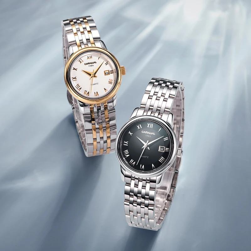 Carnival Fashion Womens Watches Top Brand Luxury Stainless Steel Strap Waterproof Calendar Quartz Watch Women Relogio Feminino