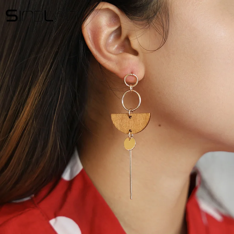

Sindlan European Long Tassel Wooden Earrings for Women Semicircle Geometric Dangle Statement Boho Earrings Brincos Ear Jewelry
