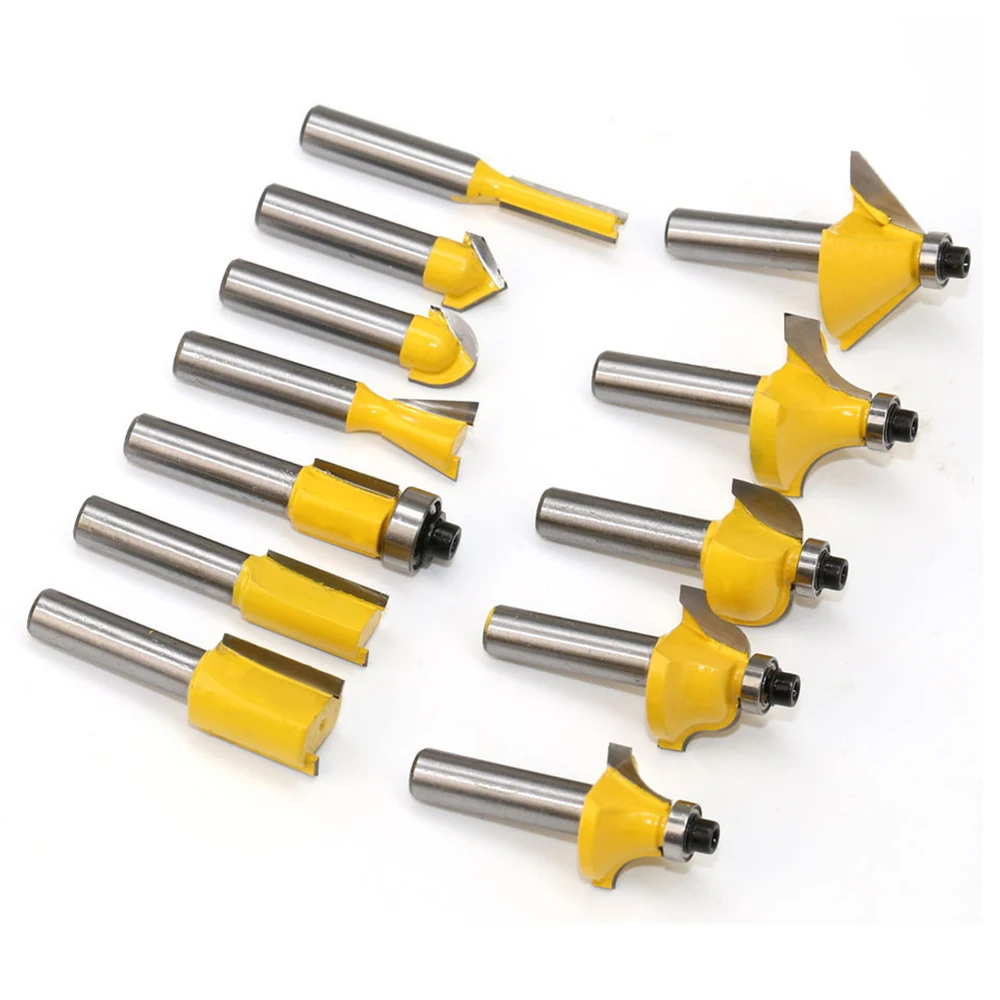 

12pcs Milling Cutter Router Bit Set 8mm Wood Cutter Carbide Shank Mill Woodworking Trimming Engraving Carving Cutting Tools