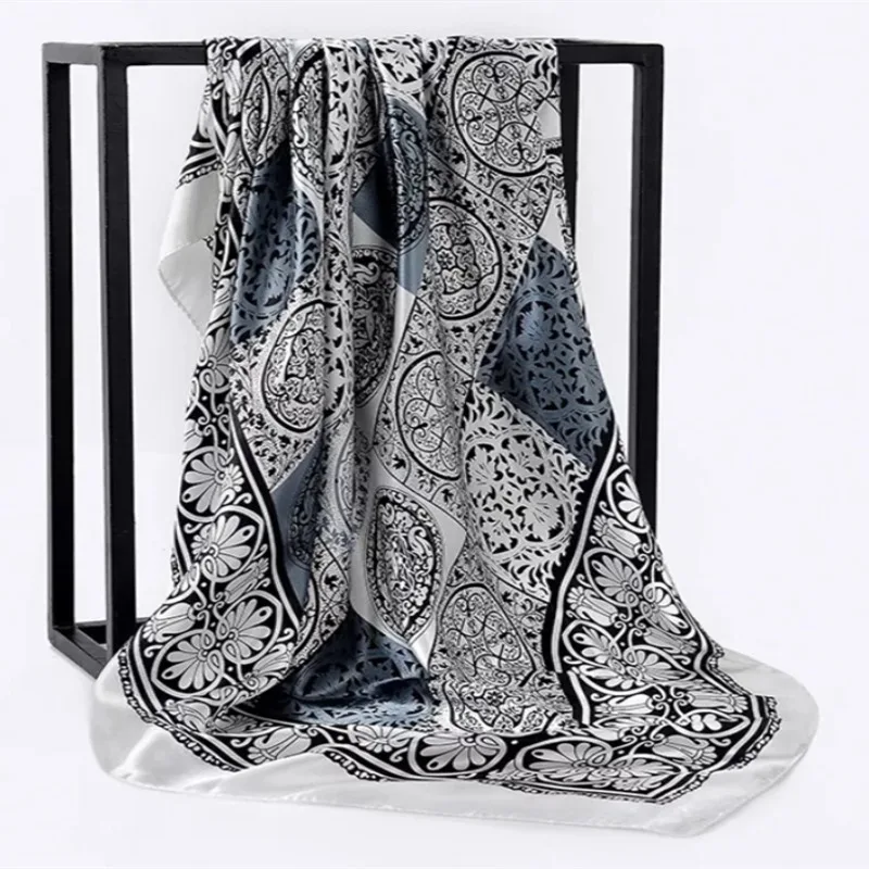 

Luxury 90X90CM Silk Scarves Fashion Print Headcloth 2022 Sunscreen Colour Kerchief Four Seasons Bandannas Popular Square Shawls