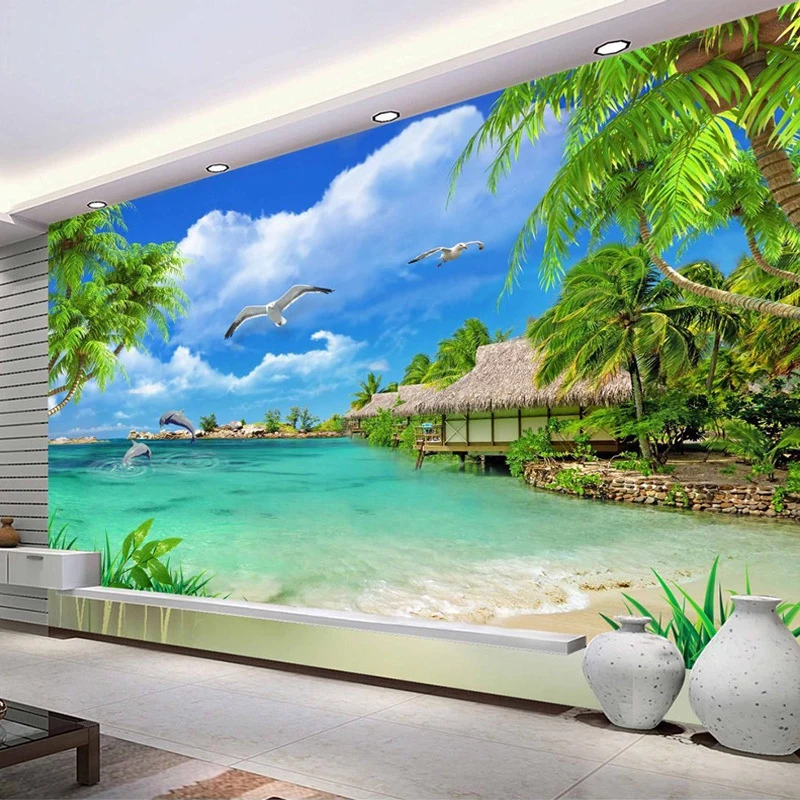 Custom 3D Photo Wallpaper Beach Sea View Coconut Trees Scenery Wall Painting Living Room Sofa TV Background Mural Wall Paper