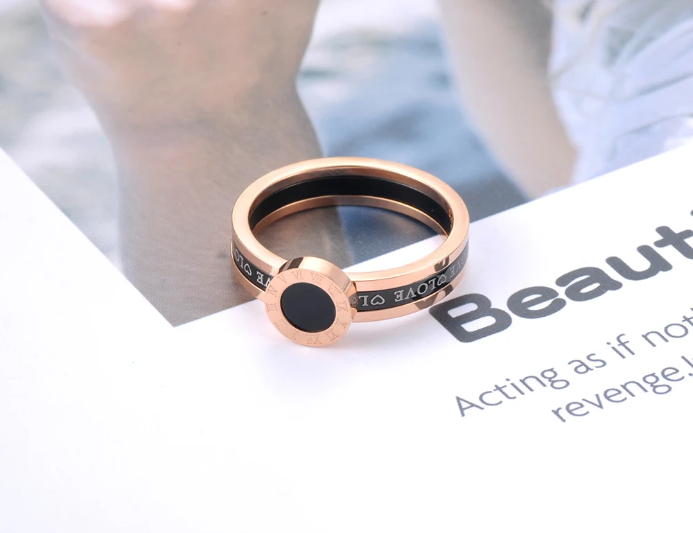 Classic Black Acrylic Love Roman Numerals Wedding Rings For Women Titanium Stainless Steel Ring Jewelry ZR19060 wedding rings womens ring jewelry rings ring jewelry