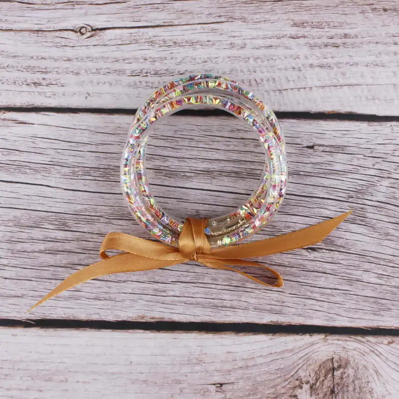 Colorful Beaded Bowknot Jelly Bangles Women Silicone Round Friendship Bracelet