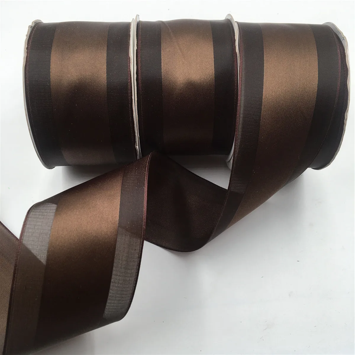 

25Yard 63MM Brown/Dark Coffee Chirstmas Satin Ribbon Wired Organza Edge for Birthday Decoration Gift DIY Wrapping 2-1/2" N1074