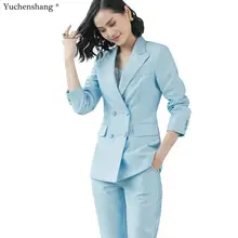 Офис работы Блейзер костюмы высокого качества женские туфли из органической кожи Штаны костюм блейзеры Куртки с брюк комплект из двух предметов красный розовый синий