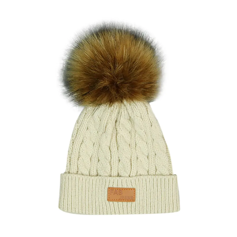 Зимняя вязаная шапка для маленьких девочек и мальчиков, Шапка-бини, одноцветная теплая вязаная крючком шапка с помпоном для малышей, милые детские шапки для девочек, шапка - Цвет: E