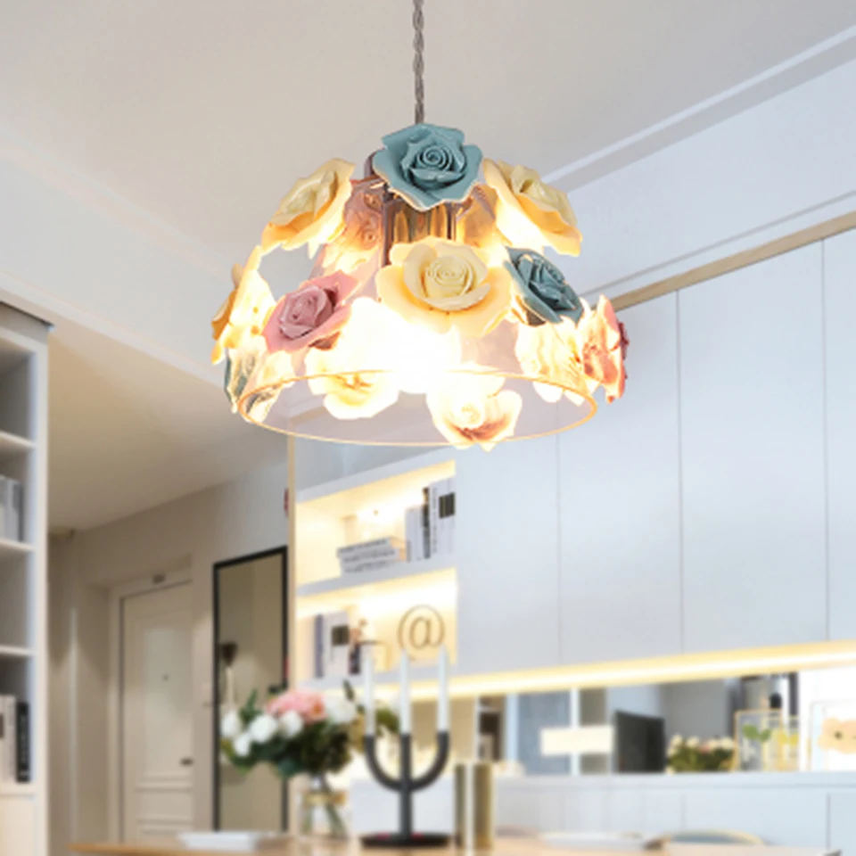 Modern LED Flowers Pendant Lights Glass Pendant Lamp Lighting Colored Ceramic Decor Lamp Loft Living Room Bedroom Light Fixtures