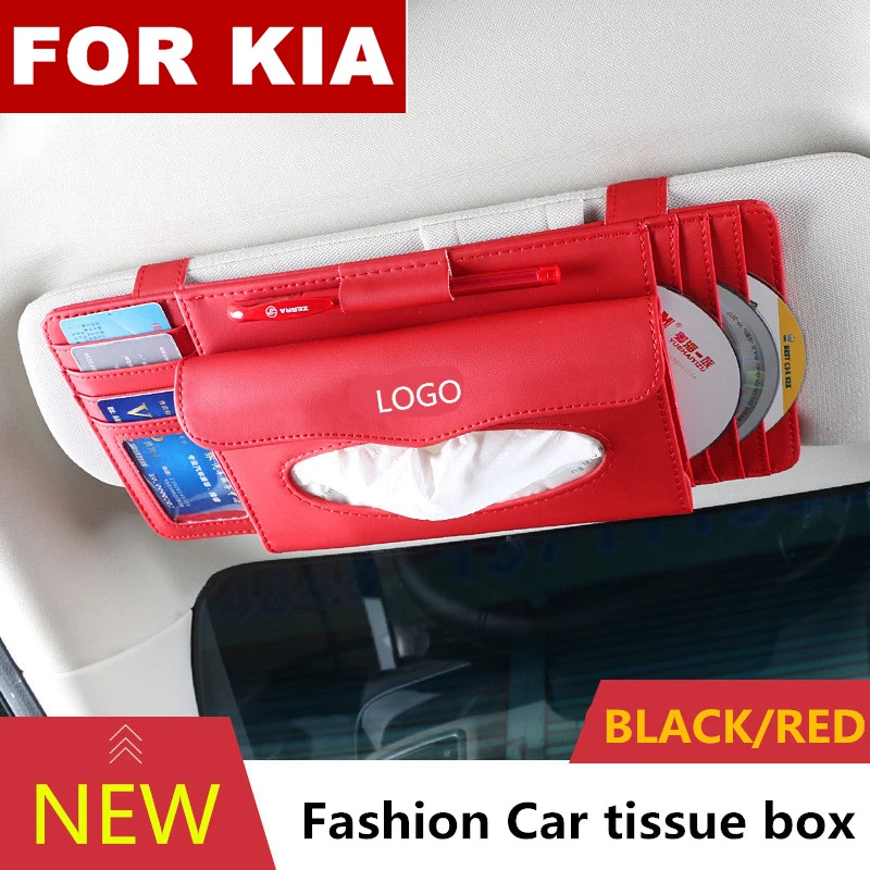 Fashion Car Styling Quality PU Multifunctional sunshade tissue box type pendant tissue box for Kia logo RIO K2 K5 Sportage Soren