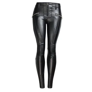 

Winter Faux Leather Pants Women Plus Size Zipper Rock Style Punk Trouser Streetwear High Waist Pants Warm Fleece Pencil Pant