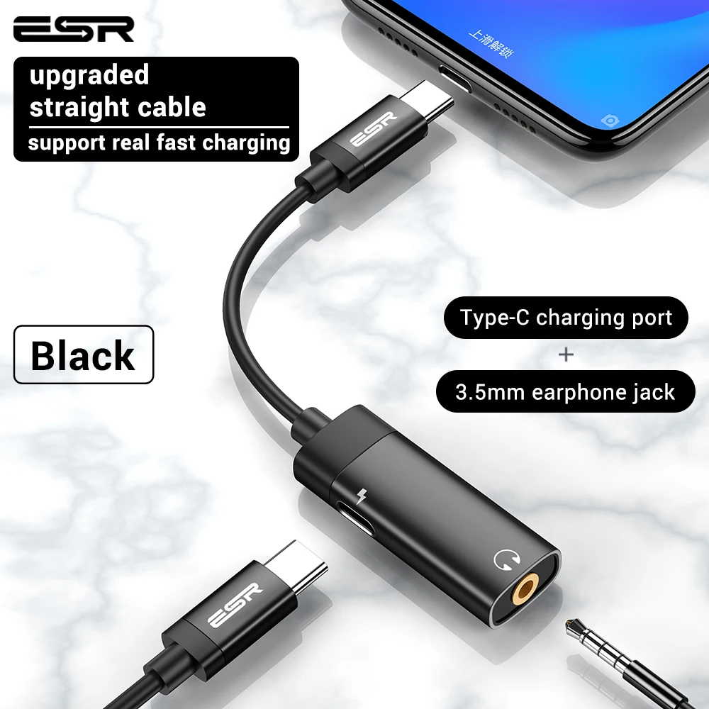 ESR USB C к разъему 3,5 type C Кабель-адаптер для huawei P20 Pro Xiaomi Mi 6 8 9 se Note usb type-C 3,5 мм AUX преобразователь для наушников - Цвет: typeC typeC 3.5mm 2
