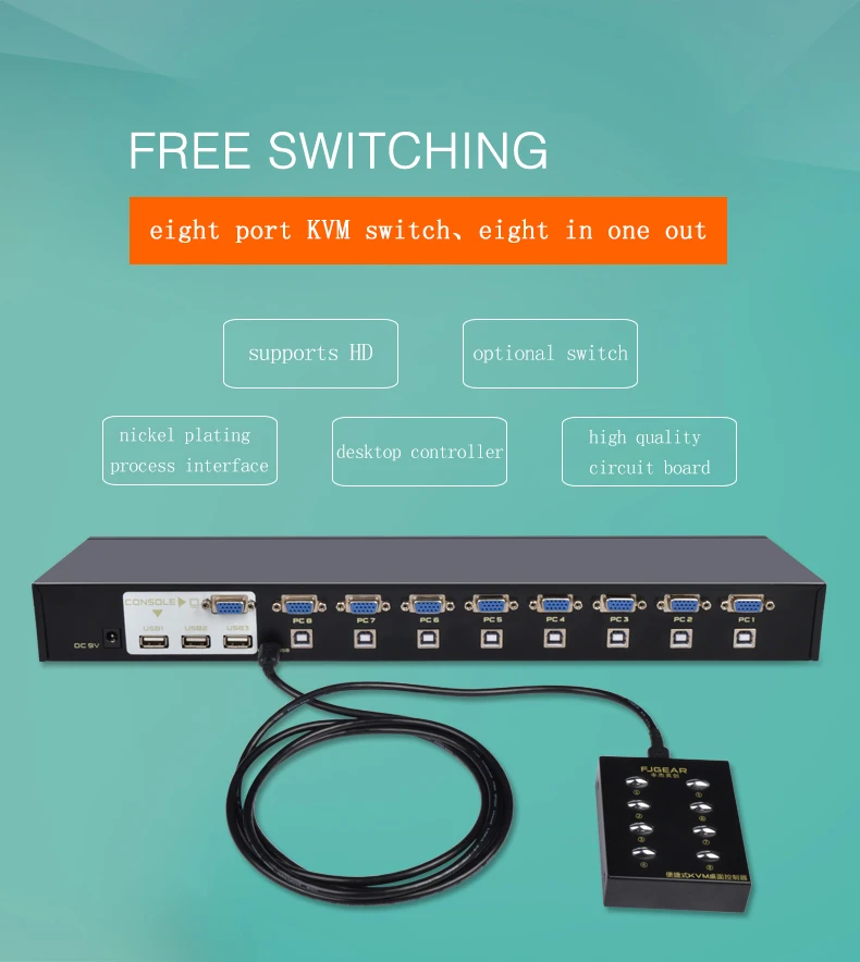 8 портов VGA переключатель USB KVM переключатель мануал Tastendruck VGA USB проводной пульт дистанционного управления verljngerung коммутатор 1U ConsoleFJ-810UK