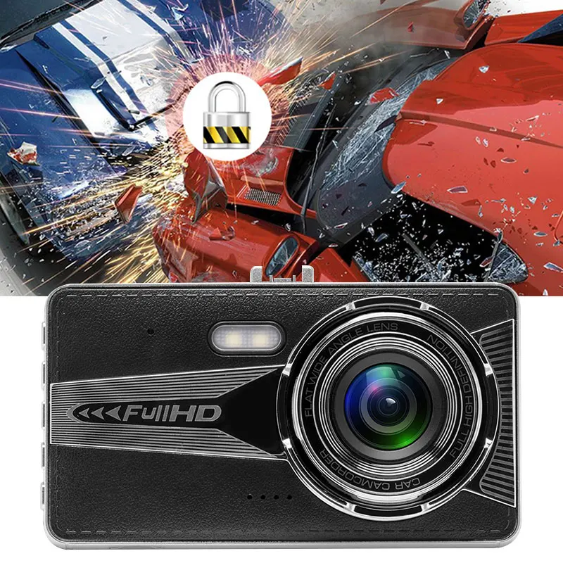 Автомобильный видеорегистратор Dash camera ультратонкий рекордер для вождения камера ночного видения авто двойной объектив сенсорный экран портативный