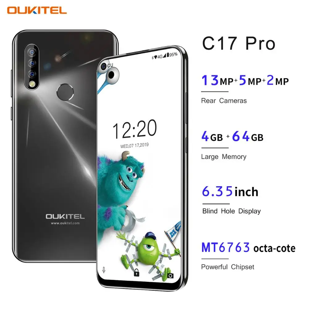 OUKITEL C17 Pro 6,35 ''Android 9,0 4 Гб 64 Гб Смартфон 19:9 MT6763 процессор отпечаток пальца Лицо ID Восьмиядерный 3900 мАч 4G мобильный телефон