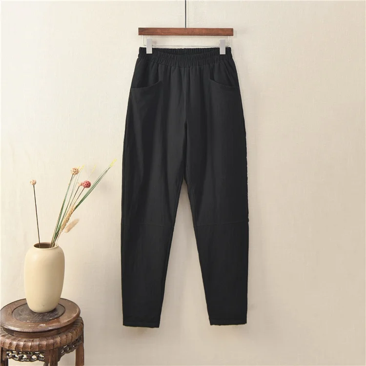 OriGoods, стеганые штаны для женщин, плотные теплые зимние штаны, тонкие, с эластичной резинкой на талии, зимние брюки для женщин, оригинальные винтажные повседневные штаны, B276 - Цвет: Черный