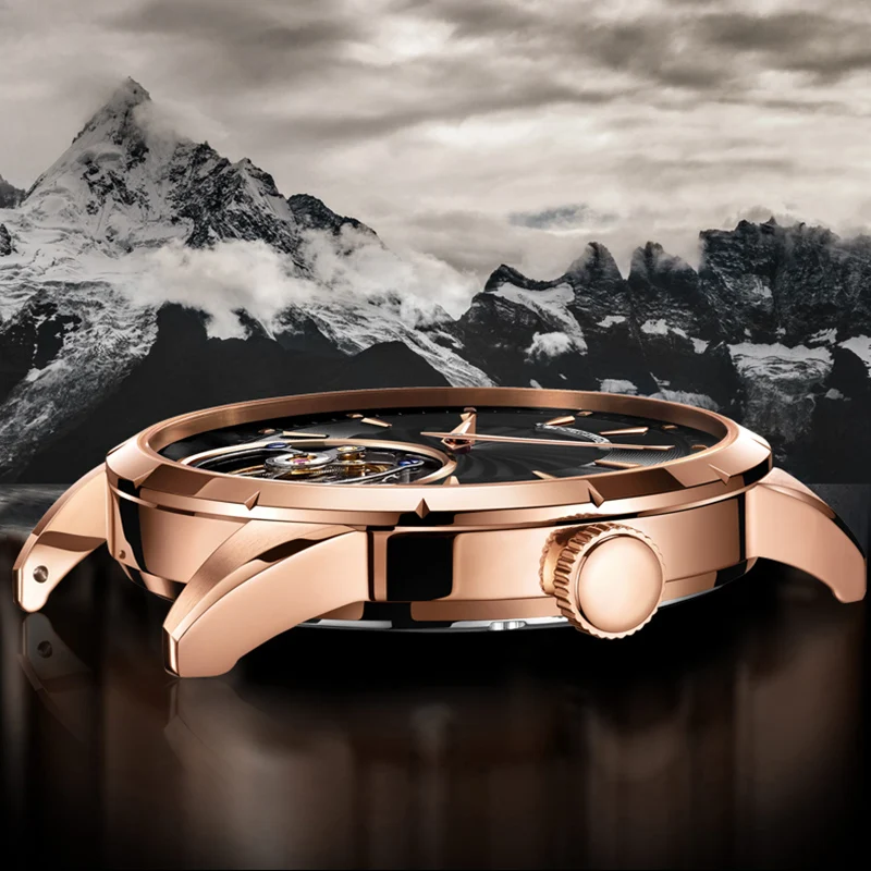 100% Tourbillon часы мужские GUANQIN Скелет Механические Сапфир Мужские Топ Бренд