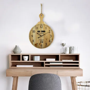 

Wooden Wall Clock In Pan, Fashionable and Creative Clock In Living Room, Simple Household Clock