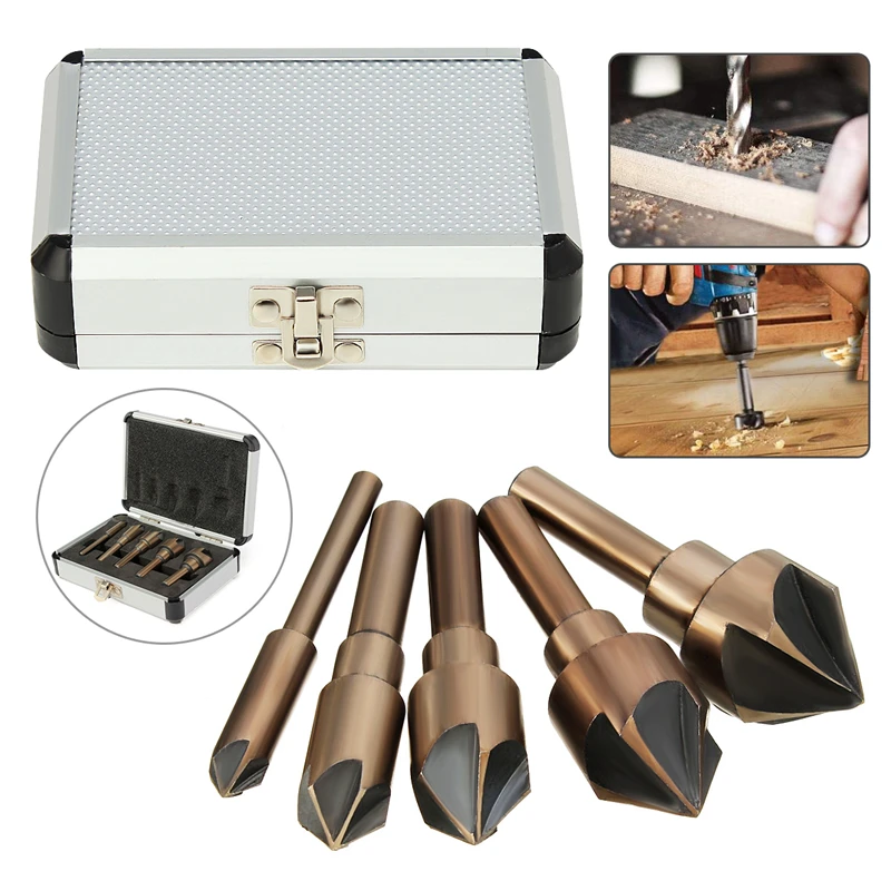5pcs/set Industrial Countersink Drill Bit 82 Degree 5 Flutes