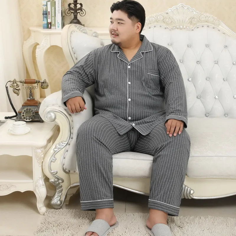 Мужской осенне-зимний хлопок 5XL вертикальный пижамный комплект большой мягкий нагрудный домашний костюм