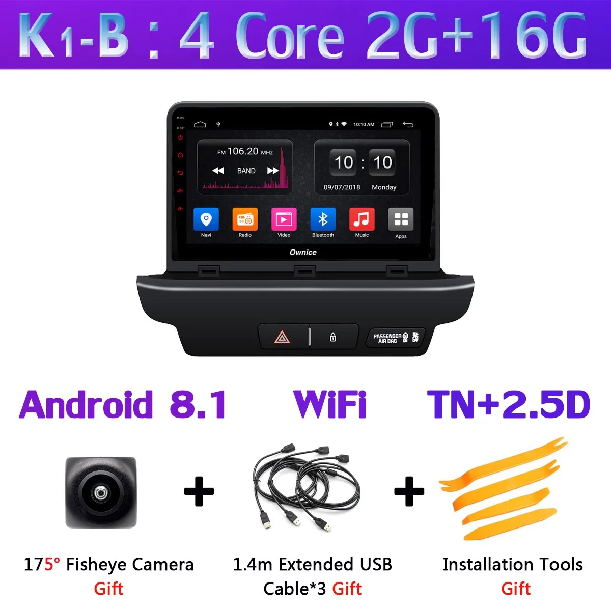 K1-B 360 ° панорамный 4G WiFi Android 9,0 8Core 4G+ 64G Автомобильный мультимедийный плеер gps навигация компактное минирадио CarPlay для Kia CEED - Цвет: K1-B