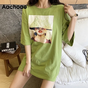

Loose Character Print T Shirt Women Summer O Neck Basic Casual Tshirt Female Batwing Half Sleeve Fashion Cotton Tee Tops Lady