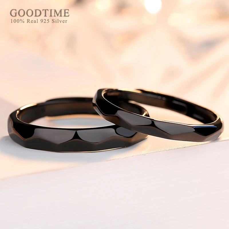 Noble Lover's Rings Real 925 Sterling Silver Rings Black Gold Color Sterling Silver Ring Couple Rings Jewelry Accessories Gift 5