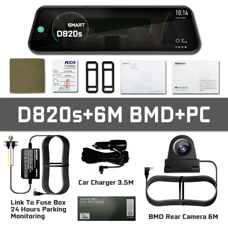 D820s-6MBMD-PC Автомобильный видеорегистратор поток медиа зеркало заднего вида Автомобильный видеорегистратор Dash Cam 10 ips сенсорный экран Full HD 1080P Автомобильный видеорегистратор g-сенсор - Название цвета: D820s-6MBMD-PC