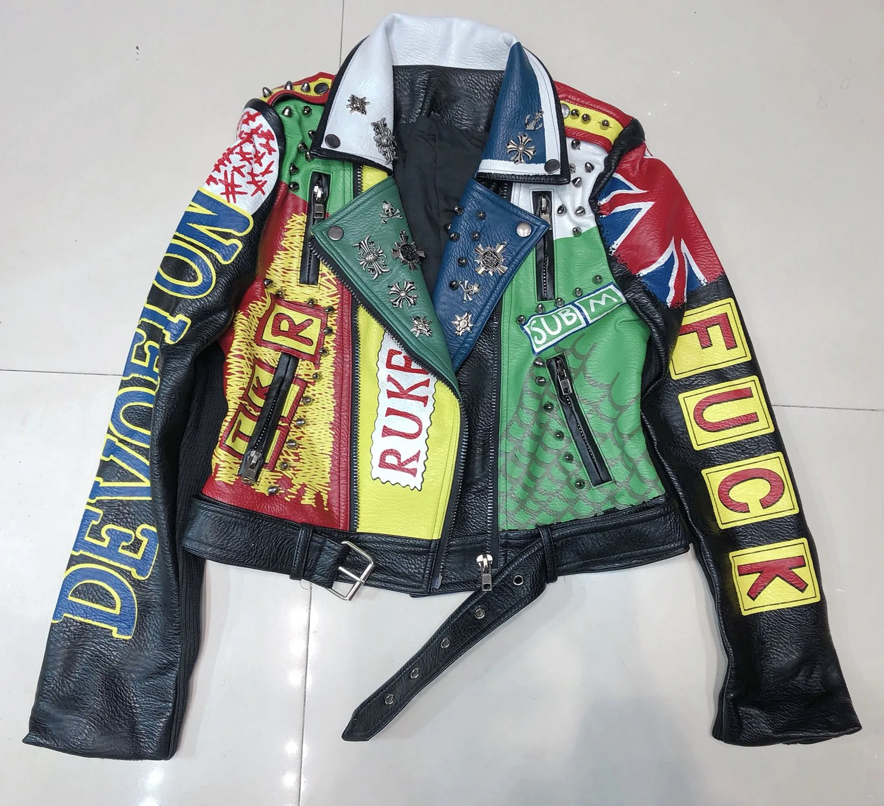 Женская демисезонная куртка из искусственной кожи с граффити уличная