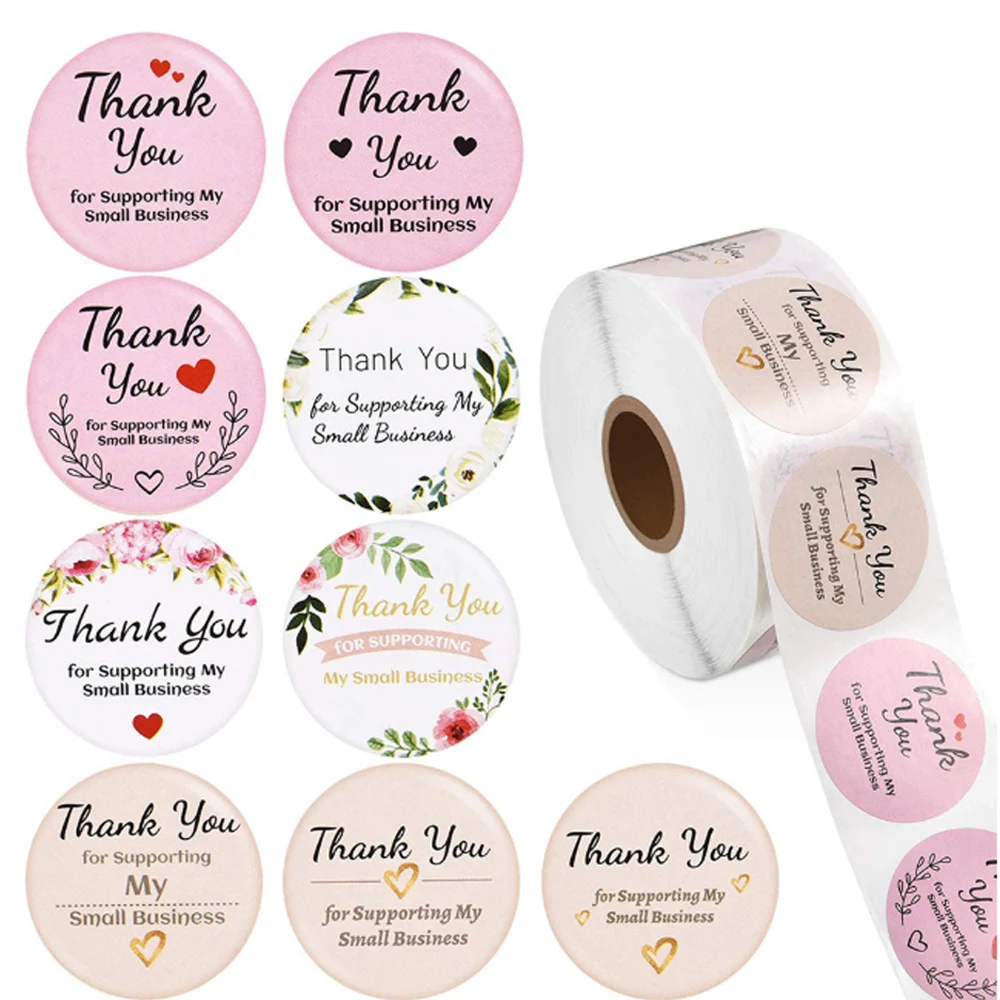 

500Pcs 9 Designs Thank You for Supporting My Small Business Stickers Pink white Champagne Thank You label Package Stickers