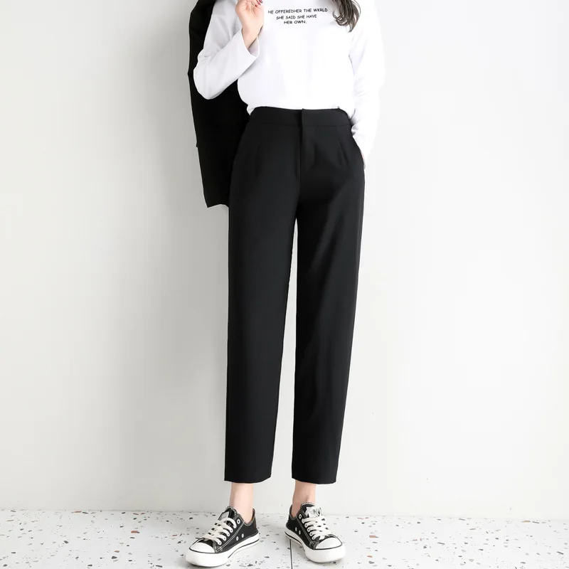 

2020 New Spring Style Casual Straight Capri Pants Women Drape Leisure High-Waist Elasticity Straight-Cut Capri Pants Pockets