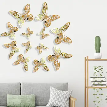 

12pcs 3D Metal Hollow Butterfly Wall Sticker Living Room Bedroom Stereo Butterfly Home Simulation Decoration Sticker New