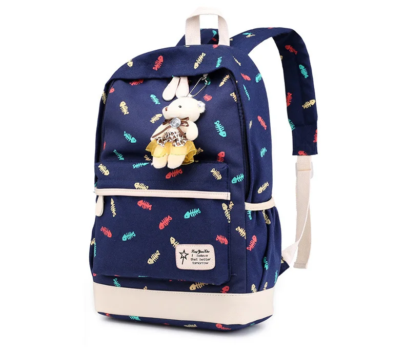 3 Pcs Printing Canvas School Bag for Teenagers Girls New 2019 Fashion Floral Backpacks College Large Capacity Laptop Travel bags (17)