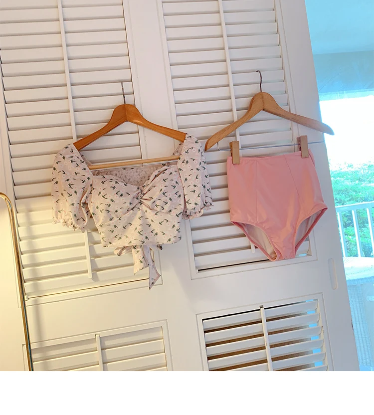 Комплект бикини с высокой талией в Корейском стиле Женский костюм купальник из