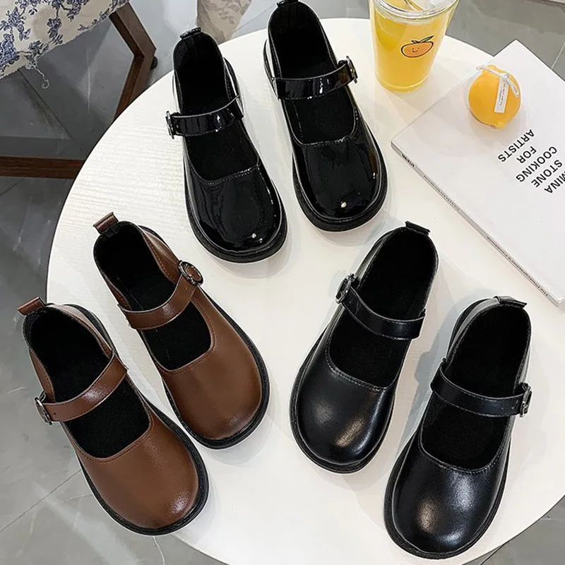 Primavera otoño zapatos Lolita hebilla zapatos Mary Jane de baja de cuero mujer pisos zapatos talla 34-40 zapatos mujer 8679N