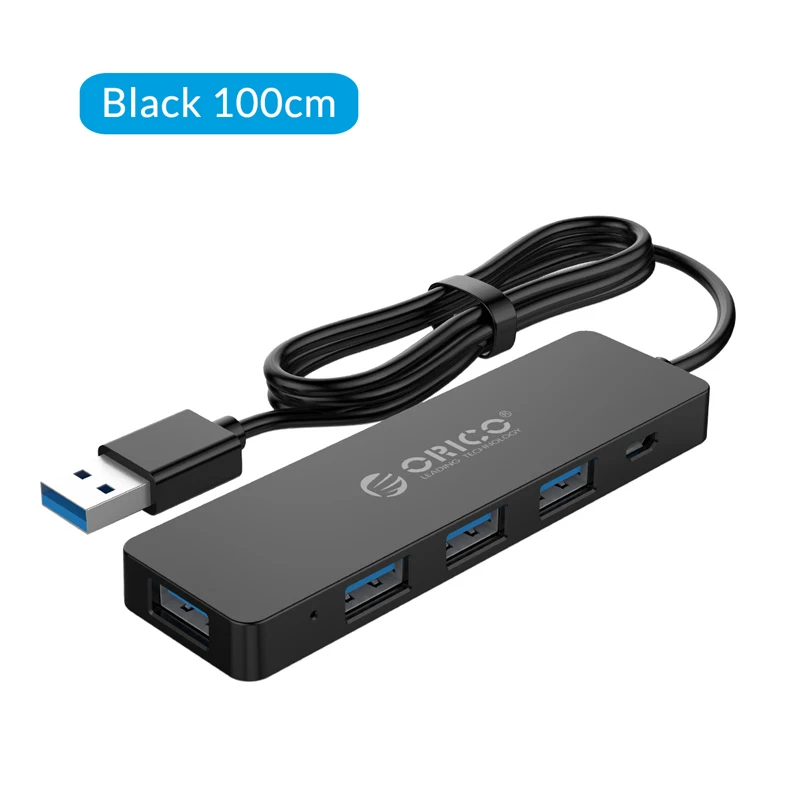 ORICO 4 порта USB 3,0 концентратор Высокоскоростной 5 Гбит/с USB разветвитель OTG адаптер с питанием порт поддержка 12 ТБ HDD для Mac OS ПК ноутбука - Цвет: 100CM Black