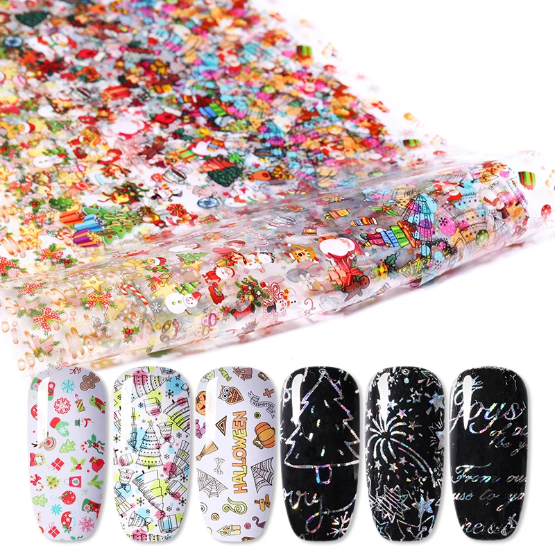 

10 Rolls/Box Halloween Series Nail Foils Holographic Manicure Mixed Size Mail Transfer Decals Sticker Nail Art Decoration