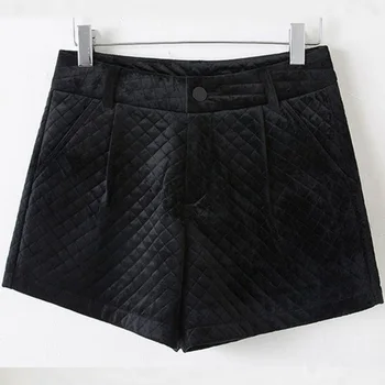 

Autumn Winter High Waist Velvet Shorts Women Black Thick Loose Wide Leg Shorts Female Casual Zipper Fly Loose Shorts Bottoms