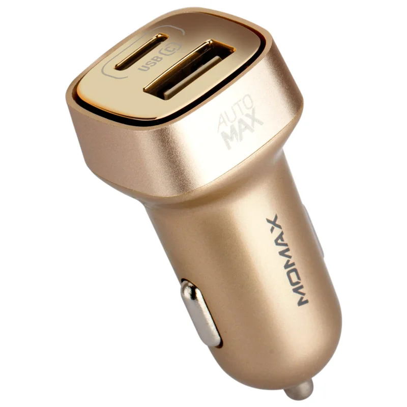Momax UC4TC aurora USB-C автомобильное зарядное устройство(2 USB выхода 5V 5.4A) AutoMax технология двойной USB защита от нескольких замыканий