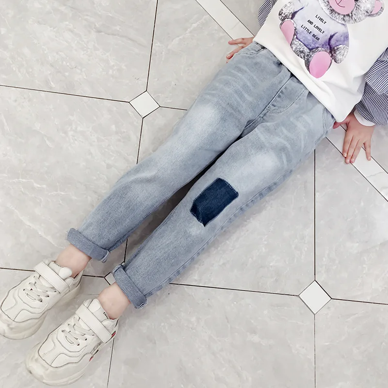 Леггинсы для девочек-подростков Модные джинсы в стиле пэчворк для девочек осенние детские узкие брюки детские мешковатые брюки для детей 3, 6, 8, 10, 12 лет