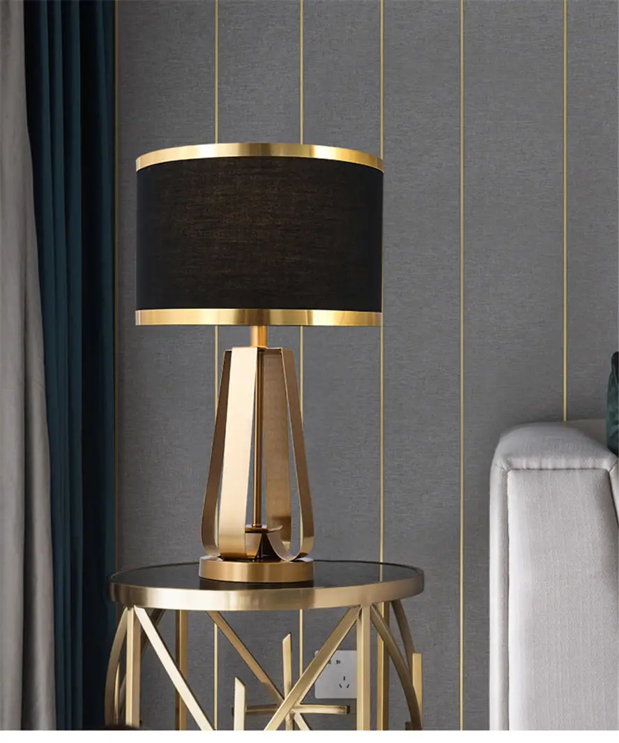 nordic elegant black lampshade gold table lamp for living room bedroom office design deco desk lamps fabric metal led luminaire