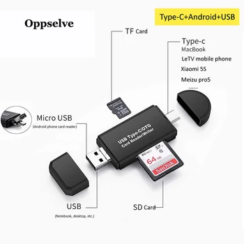 

3 In 1 Type C & micro USB & USB OTG Card Reader High-speed USB 2.0 Universal OTG TF/SD for Type-C USBC Computer Extension Header