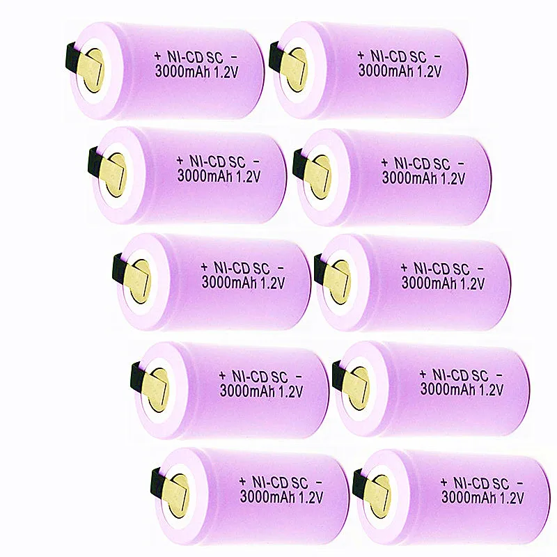 10 шт. Ni CD SC 1 2 V батарея 3000mAh Высокое качество аккумуляторная sub с вкладкой для