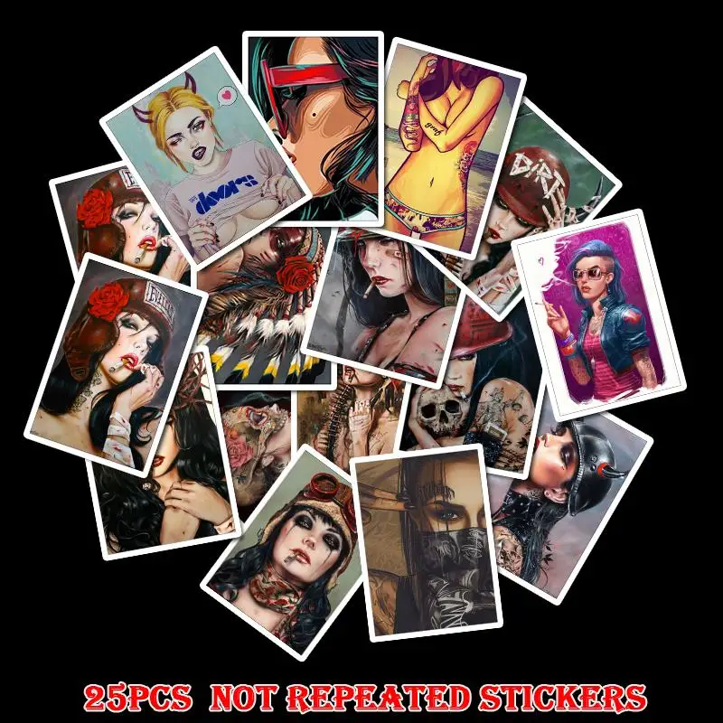 

25PCS/Pack Sexy Motor Girls Stickers Pin Up Girls For Bar Luggage Skateboard Phone Laptop Children Toy Stickers Decals