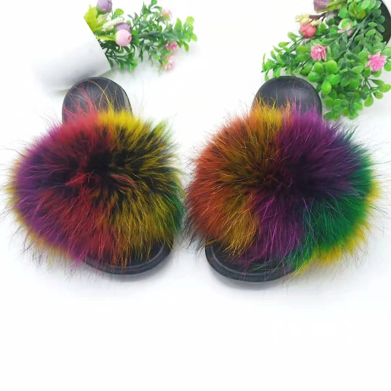 natural raccoon fur slides