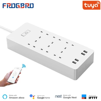 

FROGBRO 13A Smart Power Strip WiFi With 6 Socket Outlets 4 USB Voice Control Surge Protector UK Plug Work with Alexa Google Home