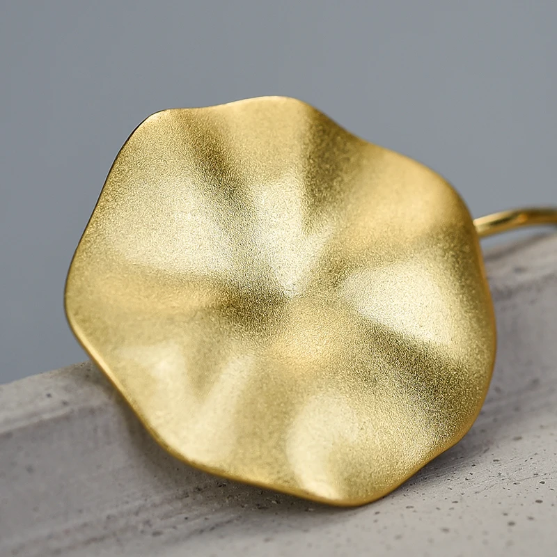 Lotus Fun 18k Золотые листья лотоса висячие серьги Настоящее серебро 925 проба Натуральный ручной работы дизайнерские ювелирные изделия для женщин Bijoux